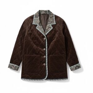 VTG Y2K KOOS OF COURSE Brown Velveteen Quilted Old Money Estate Farm Jacket M